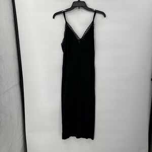 Vintage Artemis Black Full Slip Dress Size 42B Long XL Lace Trim Nightgown 60s